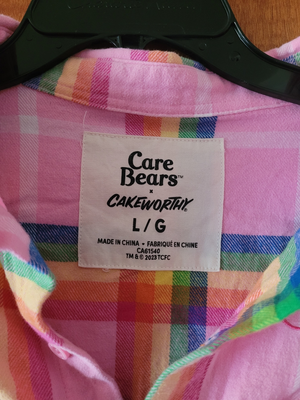 Care Bears x cakeworthy Pink Rainbow Plaid Button-Up Shirt - Picture 4 of 5